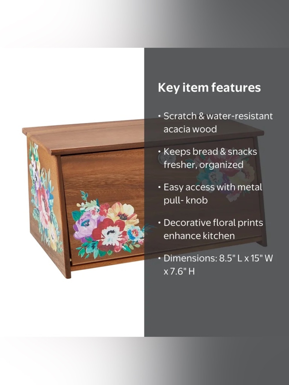 The Pioneer Woman Sweet Romance Acacia Wood Bread Box - Picture 2 of 11